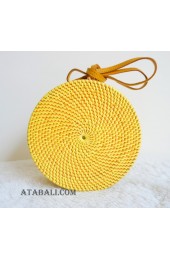 coloring rattan circle sling leather handle bags yellow